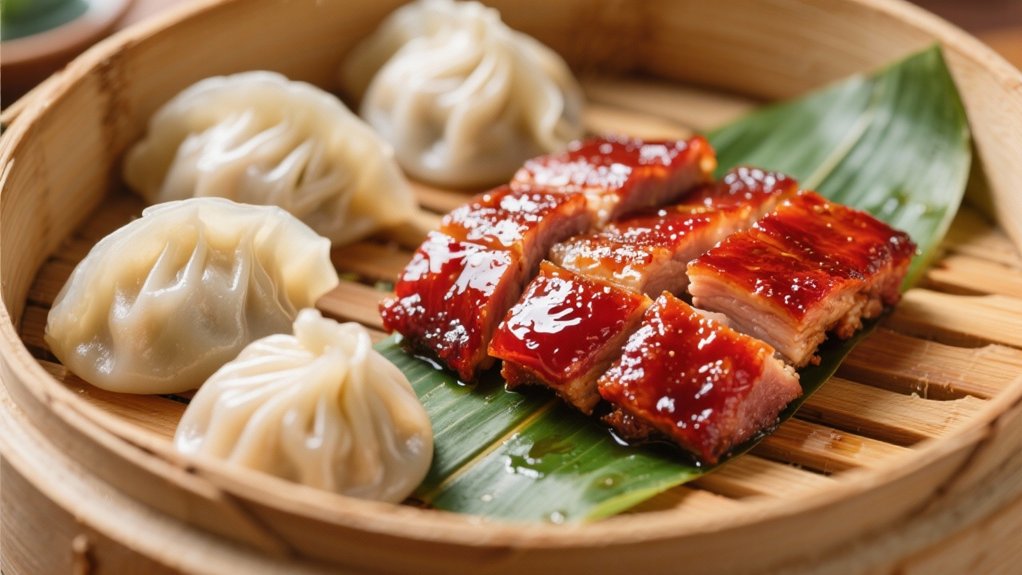 steamed dumplings and char siu