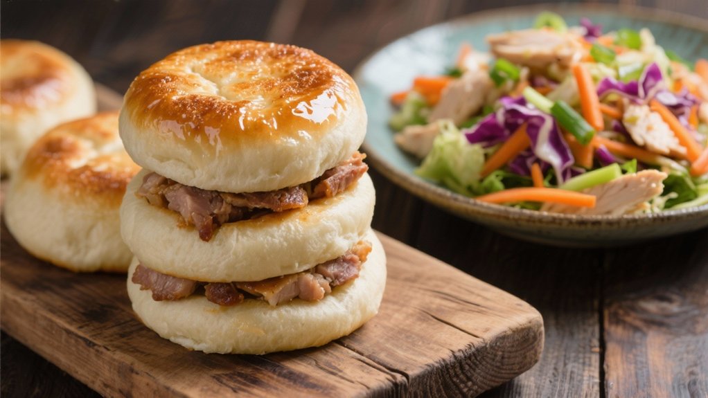 steamed pork buns complement salad
