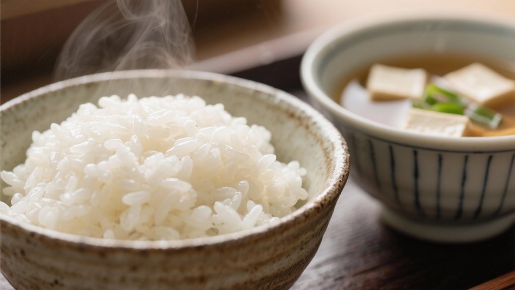 steamed rice complements miso soup