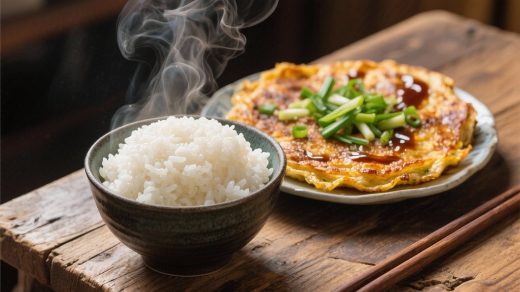 steamed rice enhances okonomiyaki experience