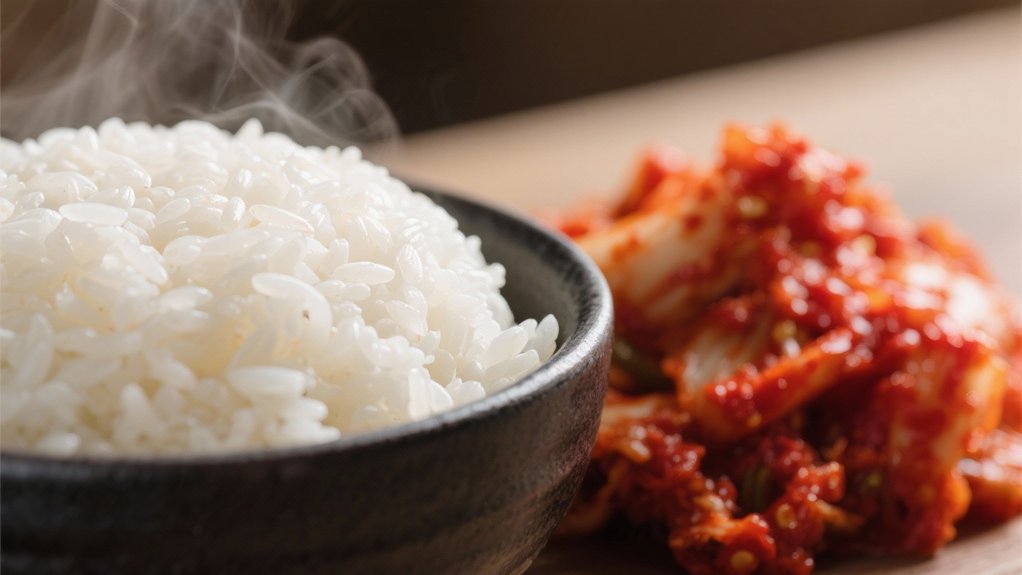 steamed rice with kimchi