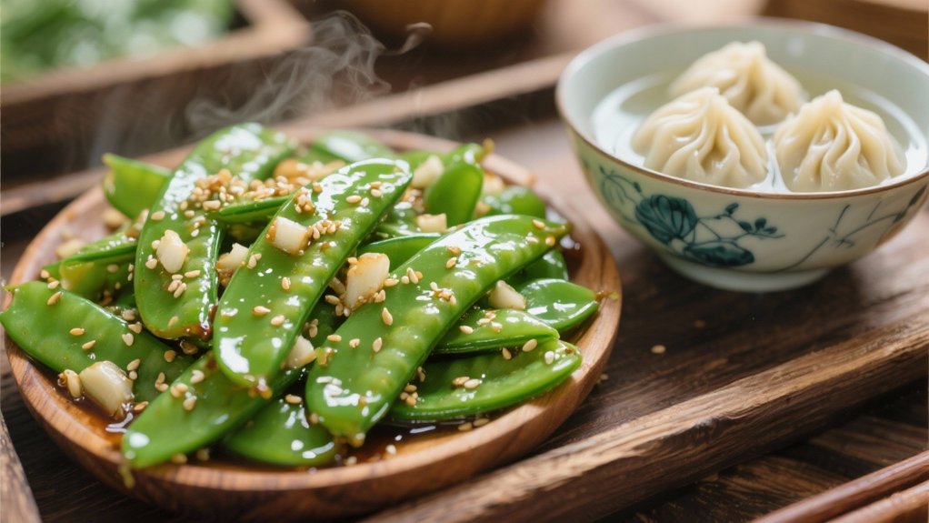 stir fried vibrant snow peas