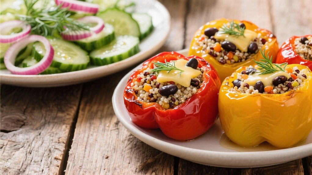 stuffed peppers and cucumber salad
