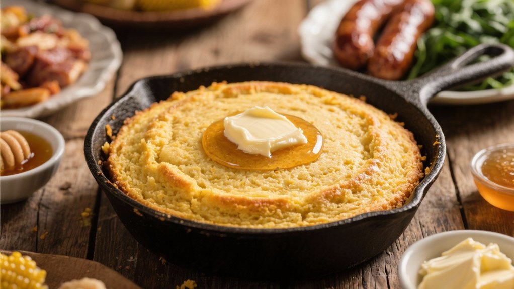 sweet cornbread complements boudin