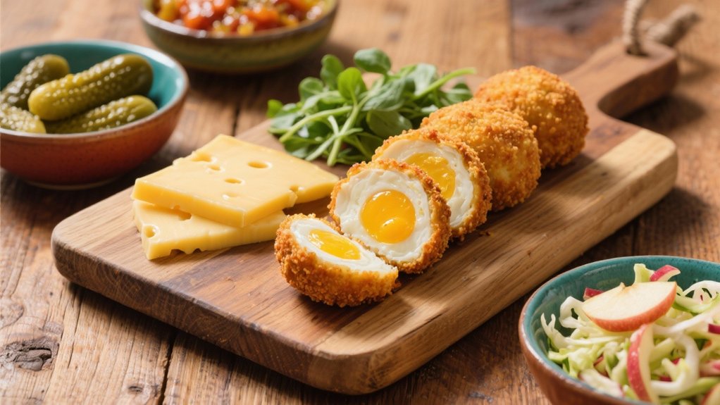 tangy cheddar enhances scotch eggs