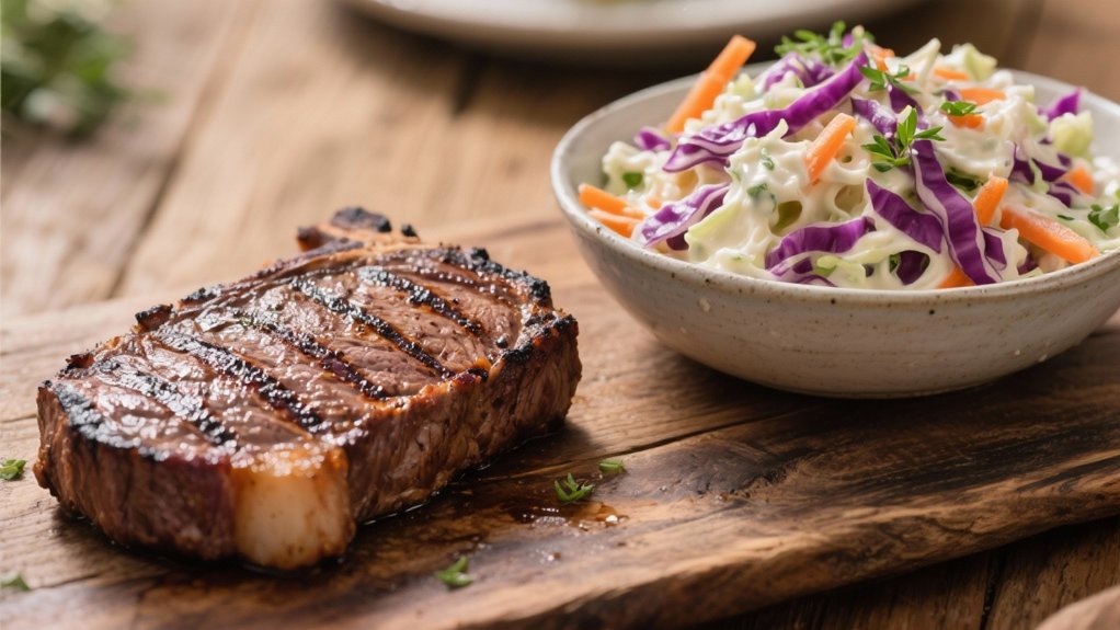 tangy coleslaw complements steak
