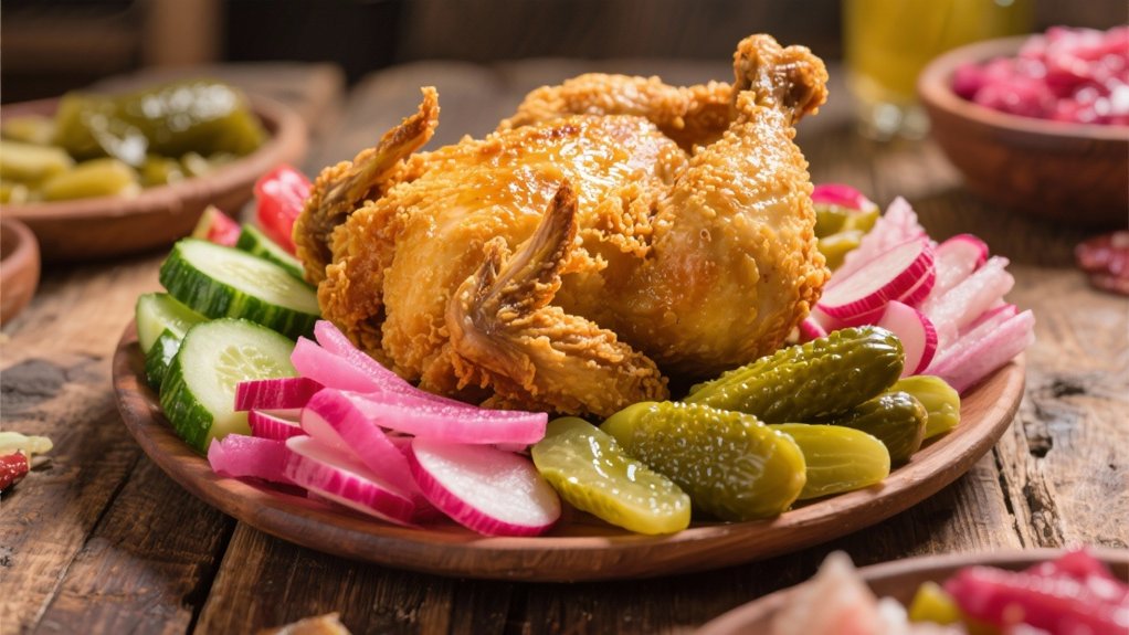 tangy pickles enhance fried chicken