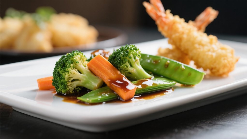 teriyaki glazed colorful vegetables