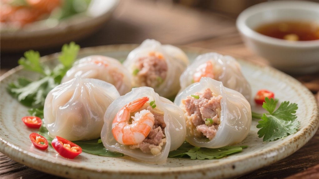 translucent shrimp pork dumplings