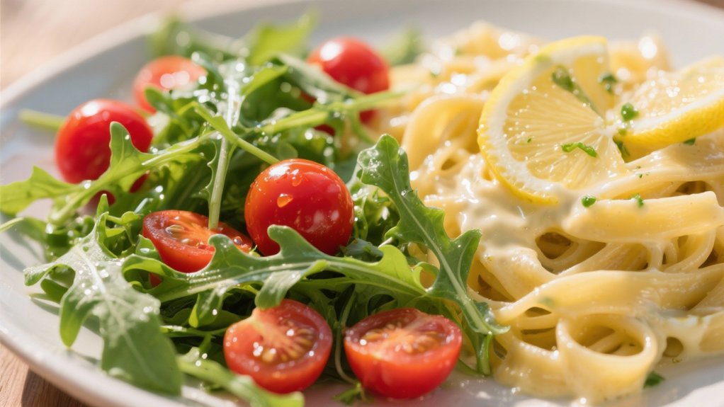 vibrant arugula and tomatoes