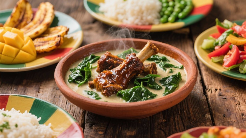 vibrant callaloo enhances oxtails