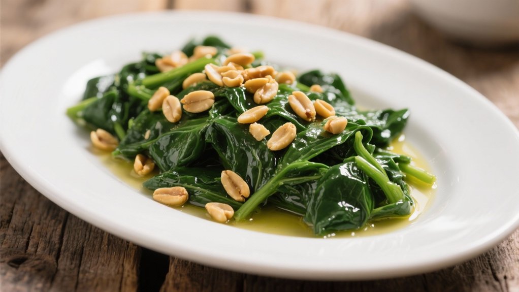 vibrant spinach with pine nuts