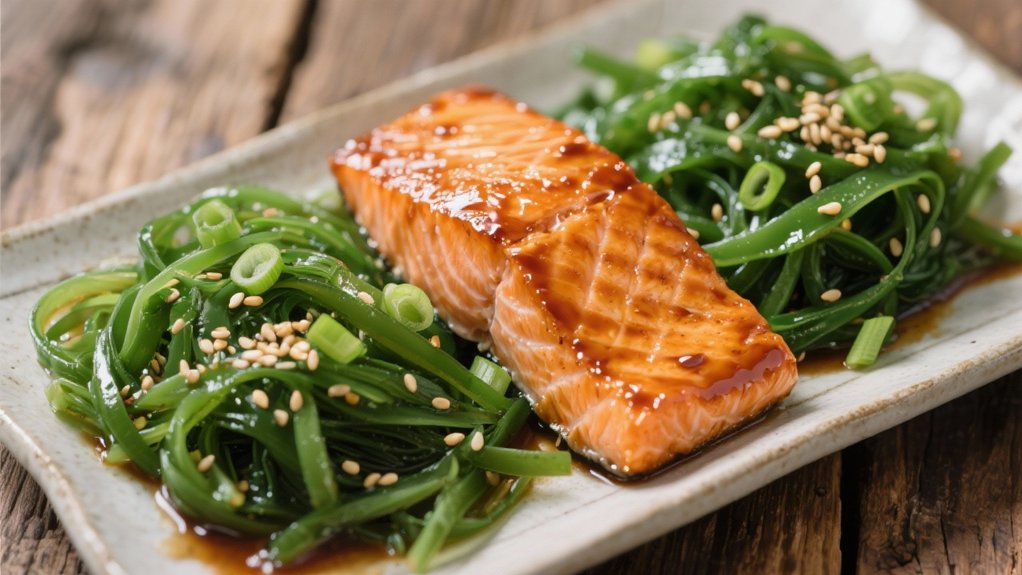 wakame salad enhances miso salmon