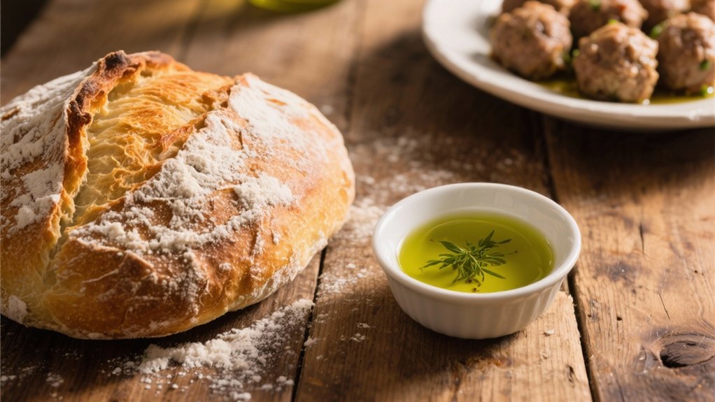 warm bread with olive oil