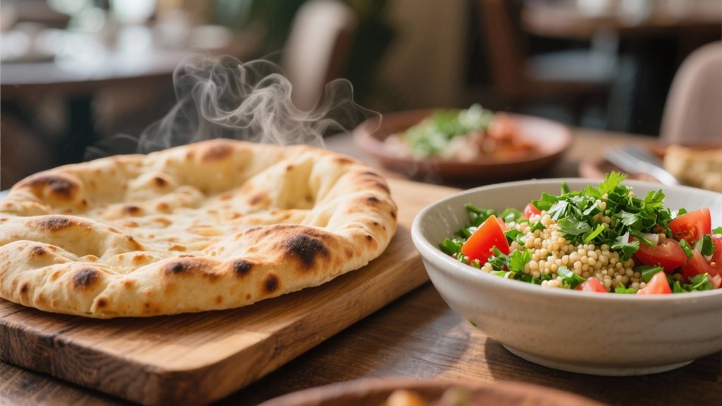 warm naan complements tabbouleh