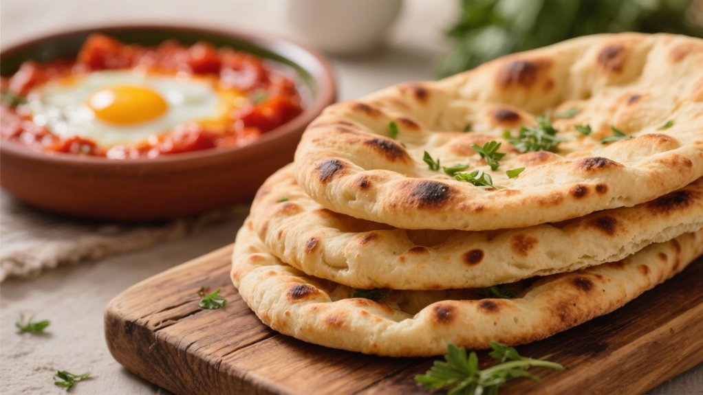 warm naan enhances shakshuka