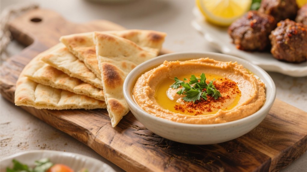 warm pita creamy hummus