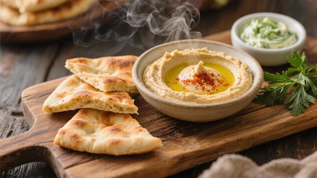 warm pita creamy hummus