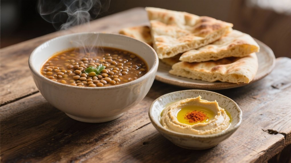 warm pita with hummus