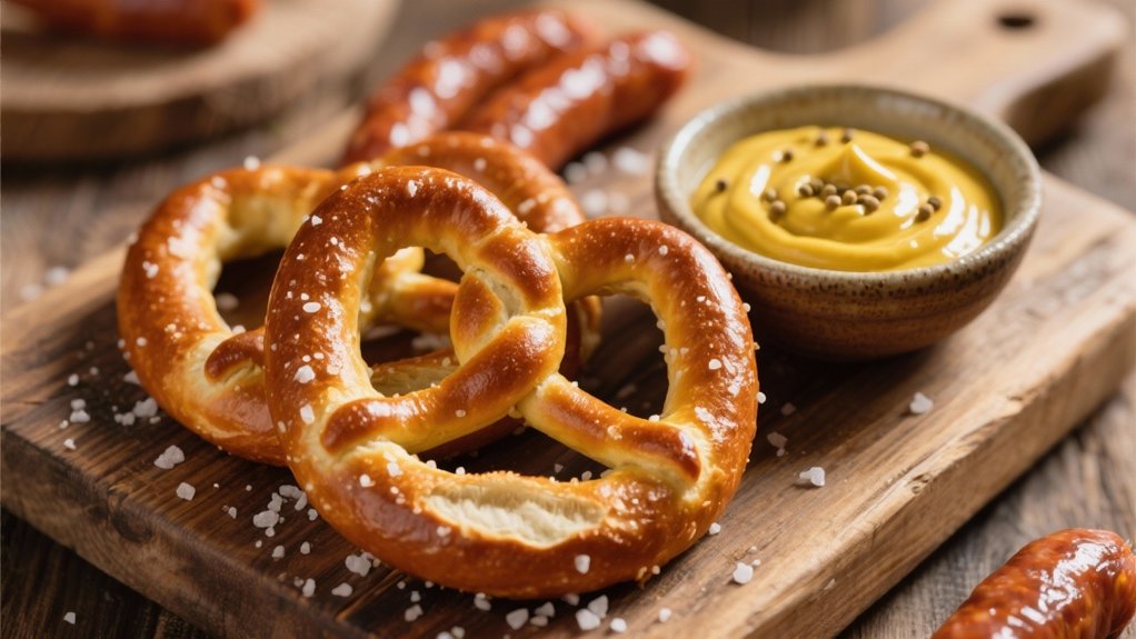 warm pretzels with mustard