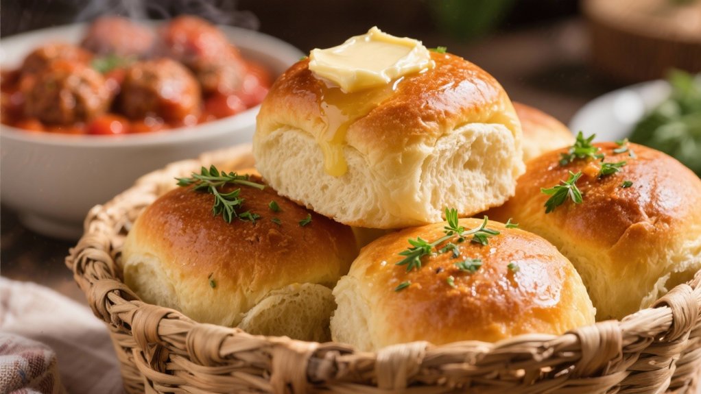 warm rolls with herb butter