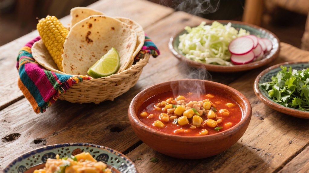 warm tortillas enhance posole