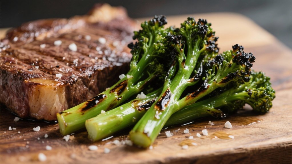 charred broccolini enhances wagyu