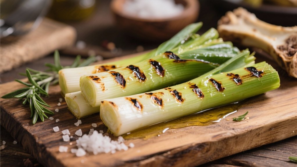 charred leeks with marrow
