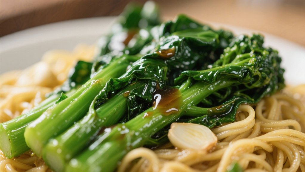 chinese broccoli complements noodles