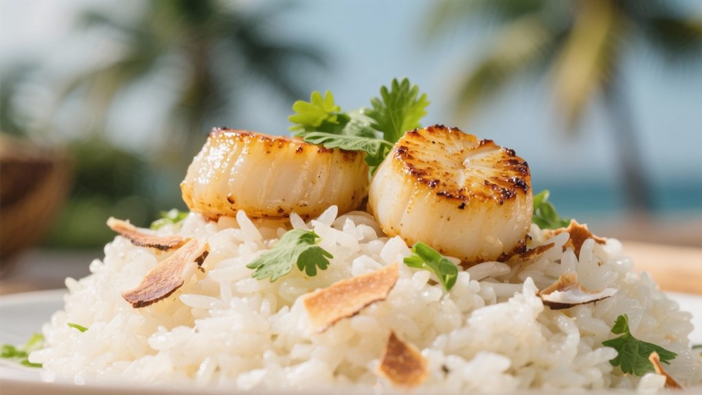 coconut rice complements scallops