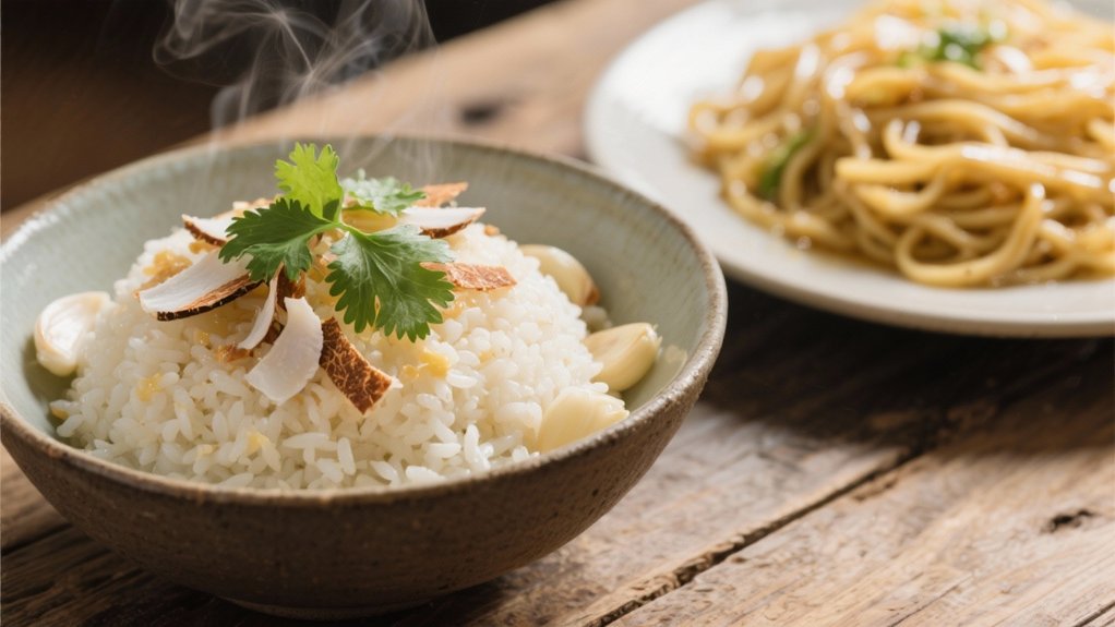 coconut rice enhances garlic noodles