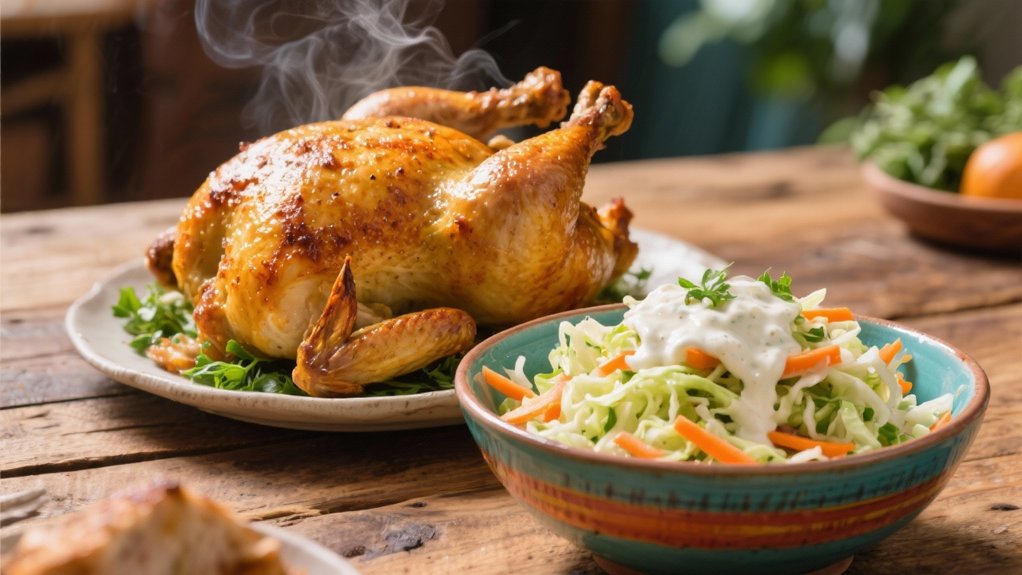 creamy coleslaw complements chicken