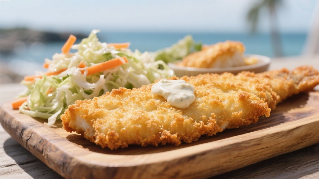 creamy coleslaw enhances fish dinner