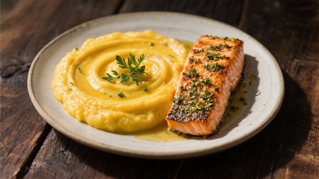 creamy polenta enhances salmon
