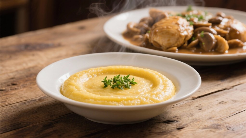 creamy polenta enhances stroganoff