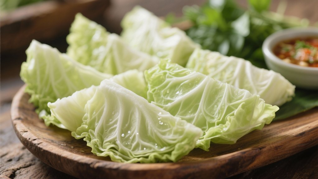 crisp cabbage wedges complement larb