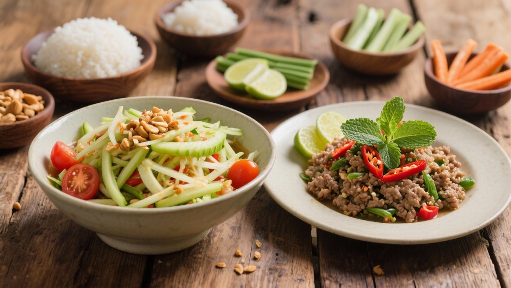 crisp salad complements meaty larb
