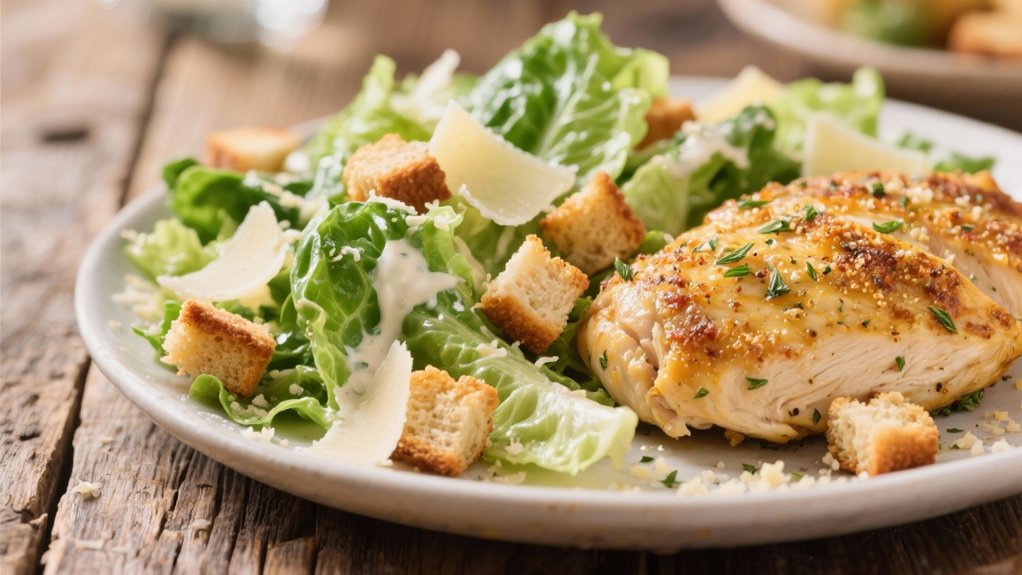 crisp salad contrasts tender chicken