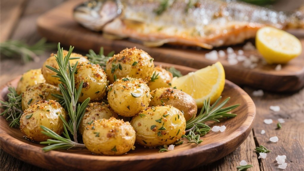 crispy herb coated baby potatoes
