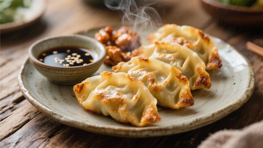 crispy potstickers with dipping sauce