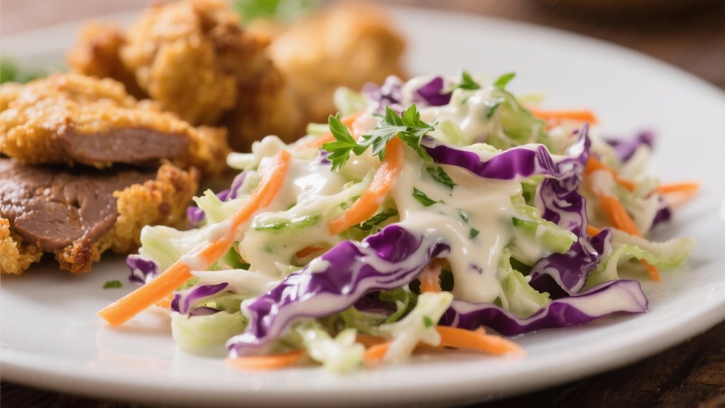 crunchy coleslaw complements richness