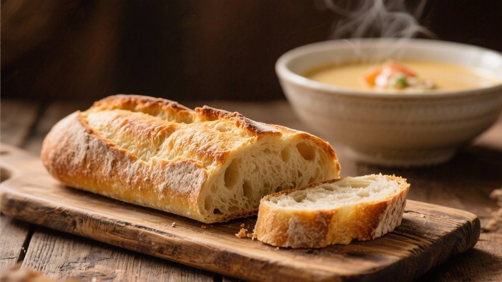 crusty baguette enhances bisque