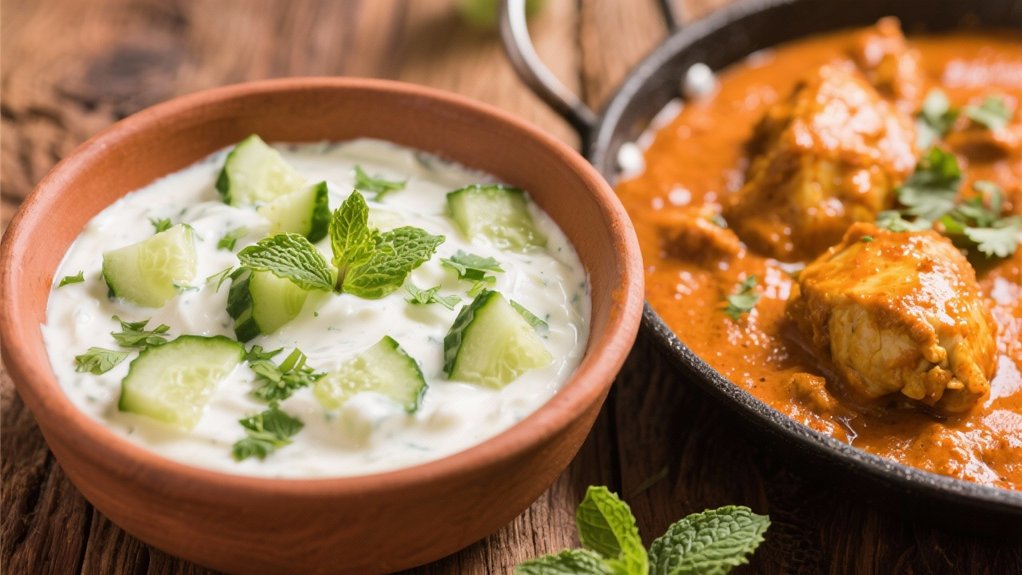 cucumber raita balances butter chicken