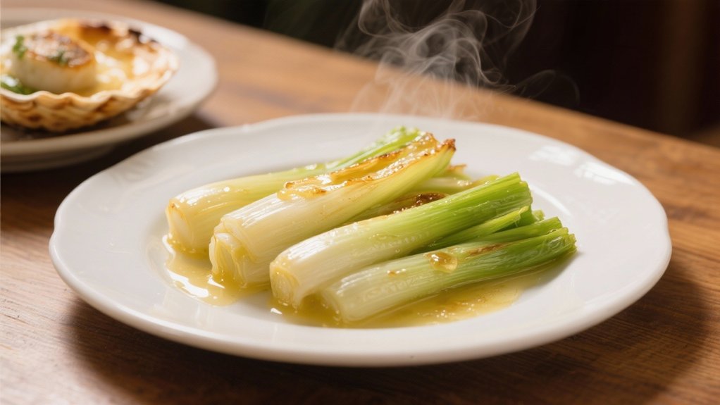 elegant butter poached leeks