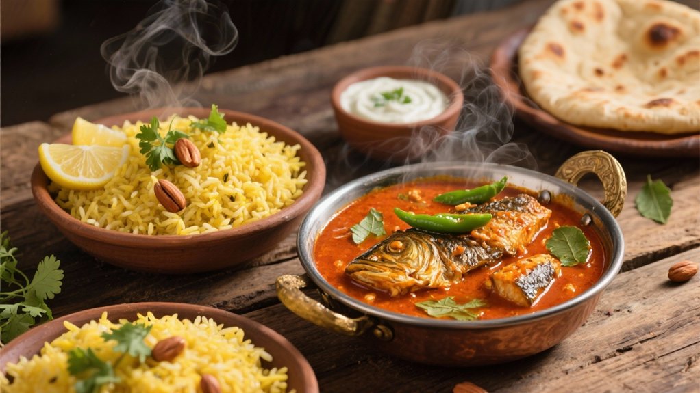 fish curry complements lemon rice