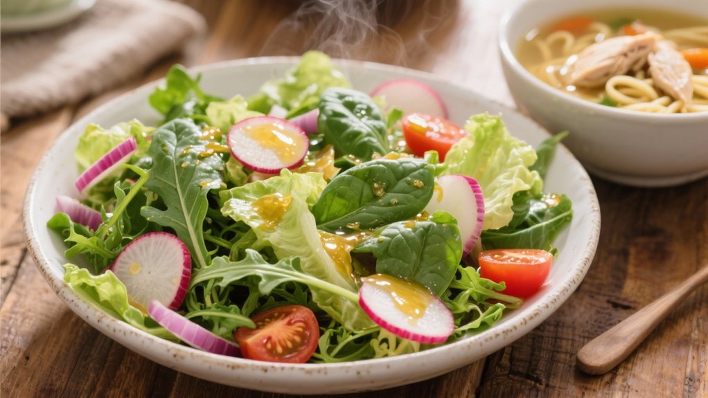 fresh salad complements soup