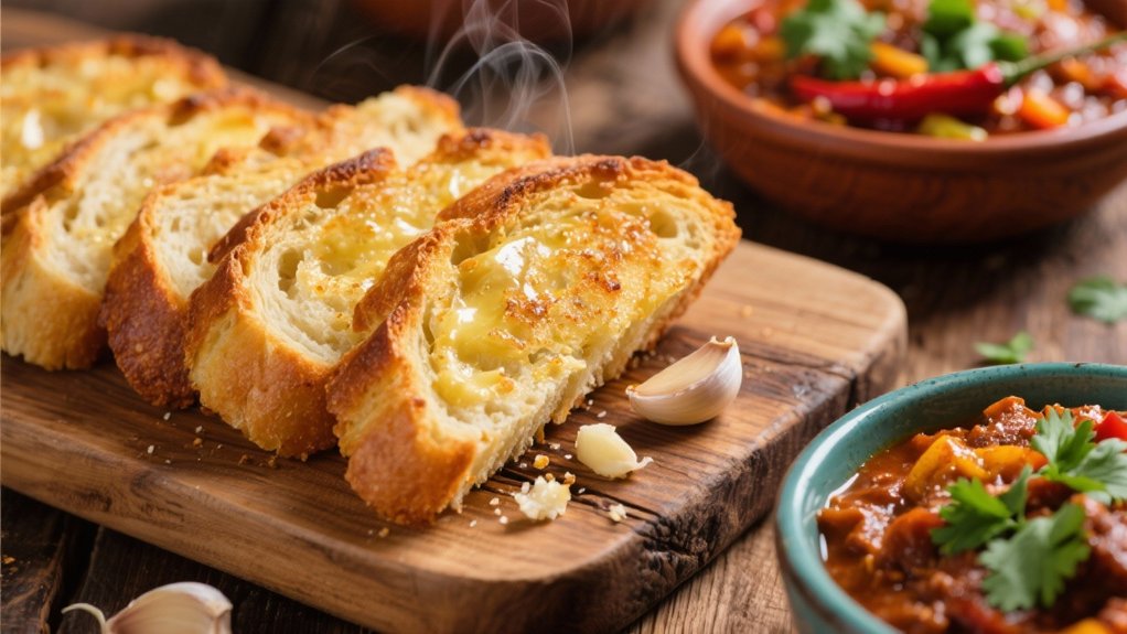 garlic bread enhances chile meals