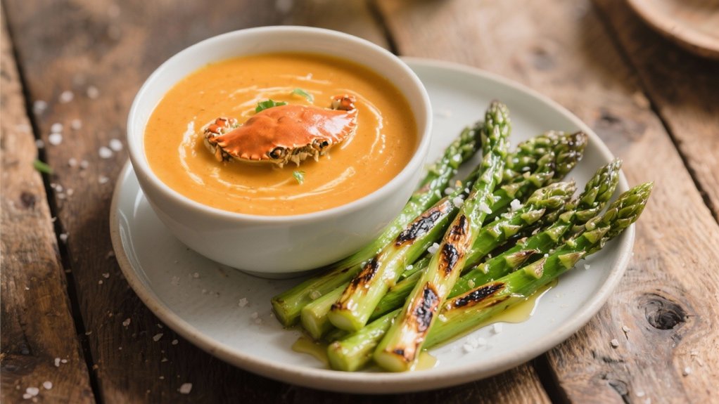 grilled asparagus enhances crab bisque