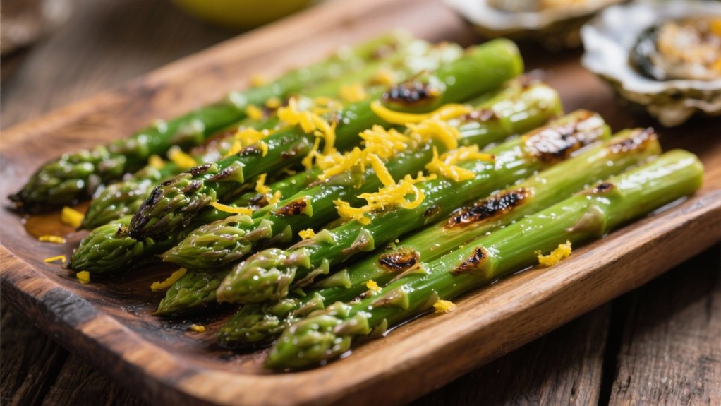 grilled asparagus enhances oysters