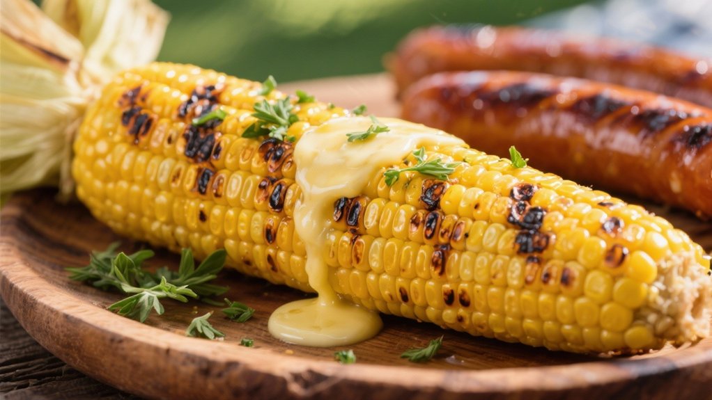 grilled corn complements bratwurst